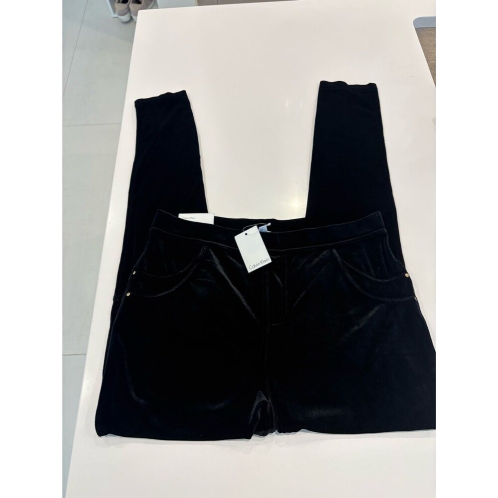 NWT Calvin Klein Velvet Leggings Black Pull On Slim Faux Jean-large